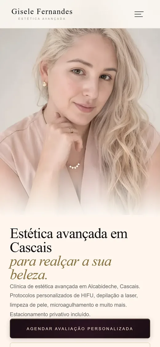 Vista mobile real do website Gisele Fernandes Estetica